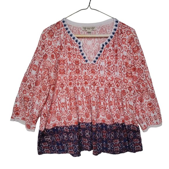 Vintage America Tops - 🤩Women's Top M Vintage America White Peasant Embroidered V Neck Boho Cotton